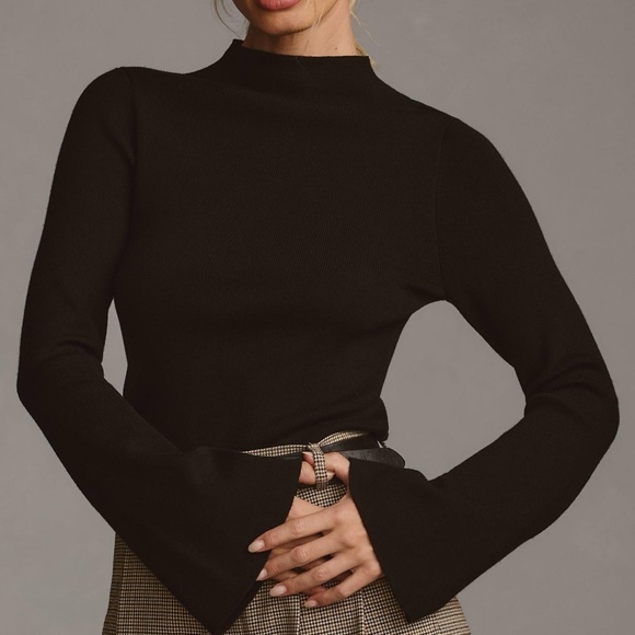 Anthropologie Sweaters - NWT Anthropologie Maeve Arlowe Black Mock Neck Bell Sleeve Sweater XS
